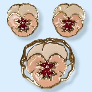 V. Avon Enamel Pansy Demi Parure